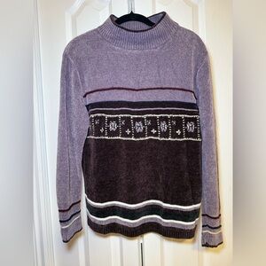 90s Vintage Floral Lavender Dark Brown/Burgundy Cozy Warm Women’s Sweater Size S